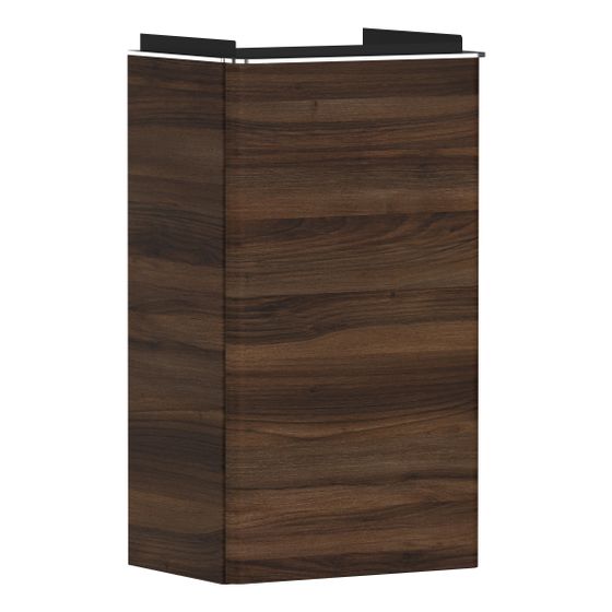 hansgrohe Xelu Q Waschtischunterschrank Nussbaum Dunkel 340x245mm, Griff Chrom für Handwaschbecken, Türanschlag links