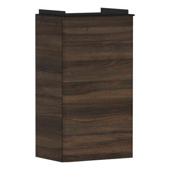 hansgrohe Xelu Q Waschtischunterschrank Nussbaum Dunkel 340x245mm, Griff Mattschwarz für Handwaschbecken, Türanschlag links