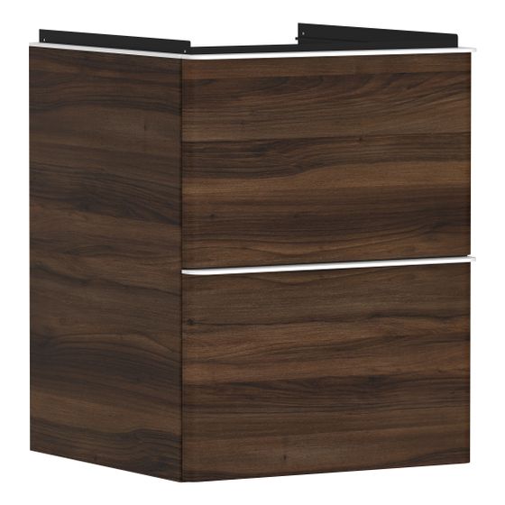 Hansgrohe Xelu Q Waschtischunterschrank Nussbaum Dunkel 480x475mm, Griff Mattweiß mit 2 Schubkästen für Handwaschbecken