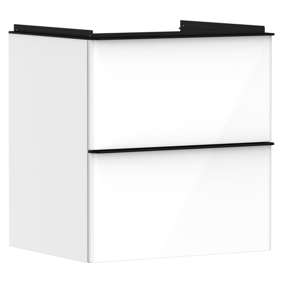 Hansgrohe Xelu Q Waschtischunterschrank Weiß Hochglanz 580x475mm, 2 SK für Waschtisch, Griff Mattschwarz