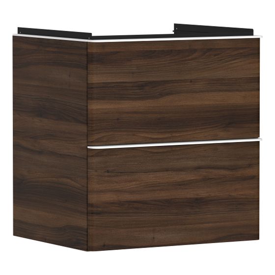 Hansgrohe Xelu Q Waschtischunterschrank Nussbaum Dunkel 580x475mm, Griff Mattweiß mit 2 Schubkästen für Waschtisch