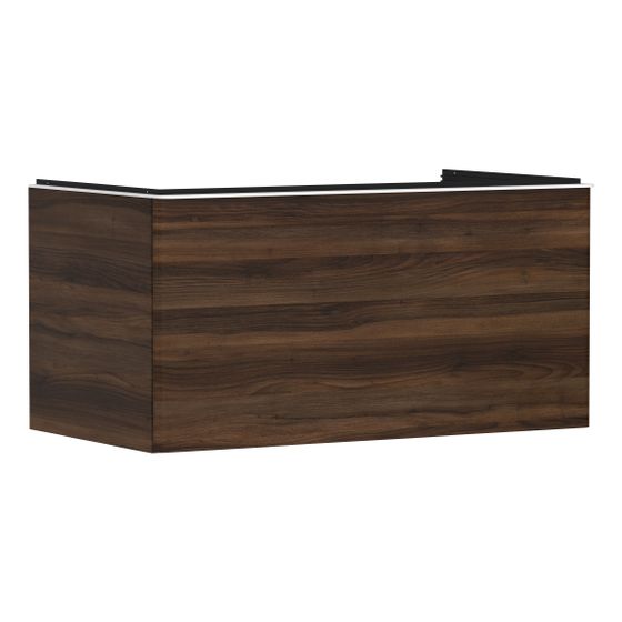 Hansgrohe Xelu Q Waschtischunterschrank Nussbaum Dunkel 980x550mm, Griff Mattweiß mit 1 Schubkasten für Konsolen, AWT geschl.