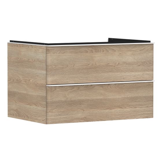 hansgrohe Xelu Q Waschtischunterschrank Eiche Natur 780x550mm, Griff Mattweiß mit 2 Schubkästen für Konsolen mit AWT