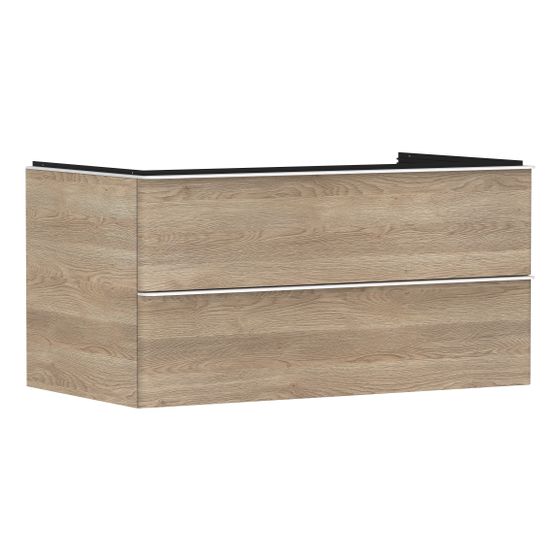 Hansgrohe Xelu Q Waschtischunterschrank Eiche Natur 980x550mm, 2 SK für Konsole, Ausschnitt mittig, Griff Mattweiß