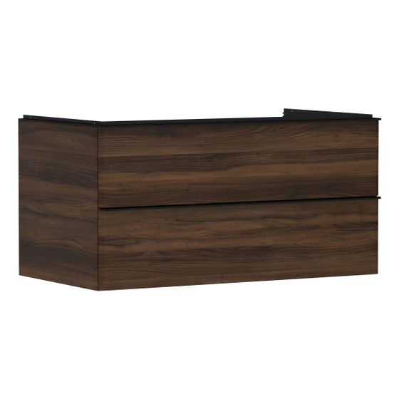 hansgrohe Xelu Q Waschtischunterschrank Nussbaum Dunkel 980x550mm, Griff Mattschwarz mit 2 Schubkästen für Konsolen mit AWT