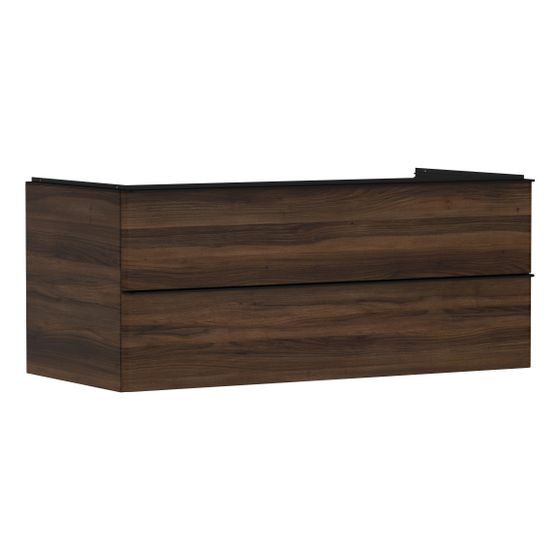 hansgrohe Xelu Q Waschtischunterschrank Nussbaum Dunkel 1180x550mm, Griff Mattschwarz mit 2 Schubkästen für Konsolen mit AWT