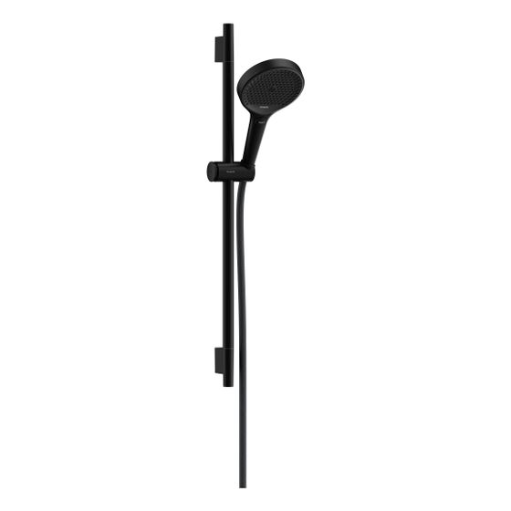 hansgrohe Rainfinity Brauseset 130mm 3jet EcoSmart, Mattschwarz mit Brausestange S Puro 650mm 8,5l/min Brauseschlauch 1,60m