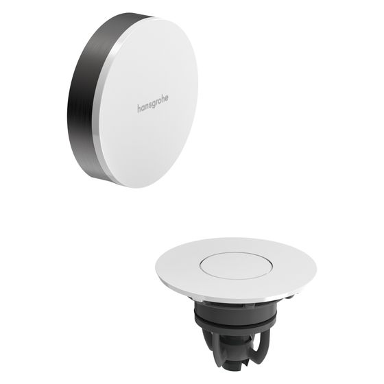 Hansgrohe Flexaplus Fertigset Ablauf-, Überlaufgarnitur, Rahmen Brushed Black Chrome, Deckel Weiß Hochglanz
