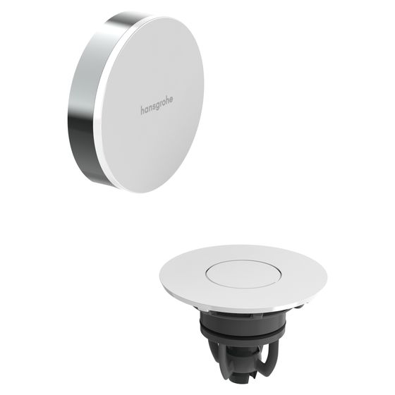 Hansgrohe Flexaplus Fertigset Ablauf-, Überlaufgarnitur, Rahmen Chrom, Deckel Weiß Hochglanz