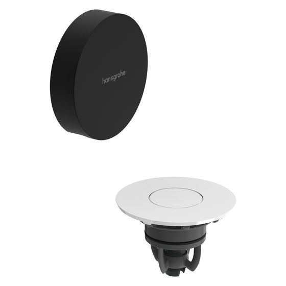 Hansgrohe Flexaplus Fertigset Ablauf-, Überlaufgarnitur, Rahmen Mattschwarz, Deckel Weiß Hochglanz