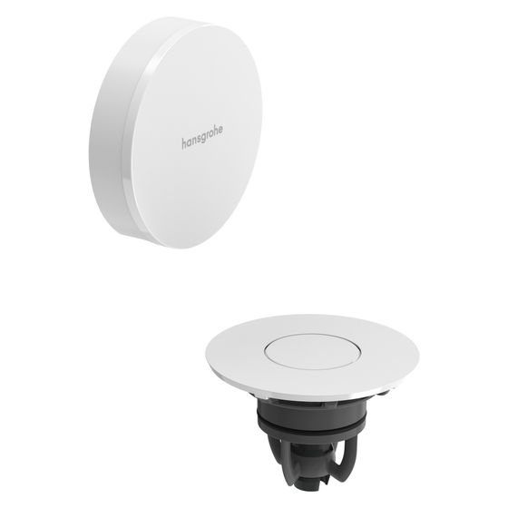 Hansgrohe Flexaplus Fertigset Ablauf-, Überlaufgarnitur, Rahmen Mattweiß, Deckel Weiß Hochglanz