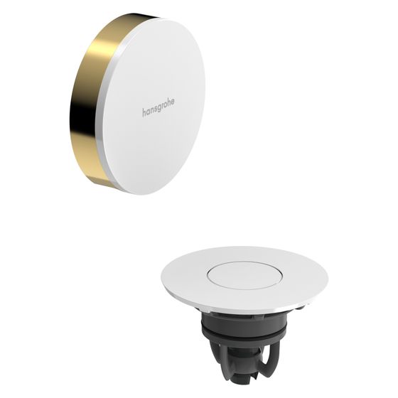 Hansgrohe Flexaplus Fertigset Ablauf-, Überlaufgarnitur, Rahmen Polished Gold Optic, Deckel Weiß Hochglanz