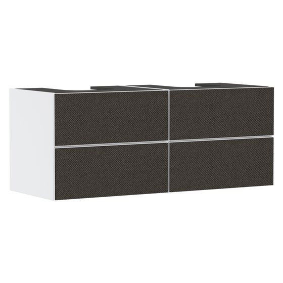 Hansgrohe Xevolos E Waschtischunterschrank Mattweiß 1370x550mm, 4 SK für Konsole, 2 Ausschnitte, Front Textil Dunkelgrau