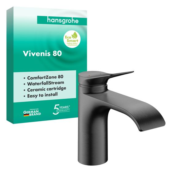 Hansgrohe Vivenis Einhebel-Waschtischmischer 80mm, 5l/min, ohne Ablaufgarnitur, Brushed Black Chrome