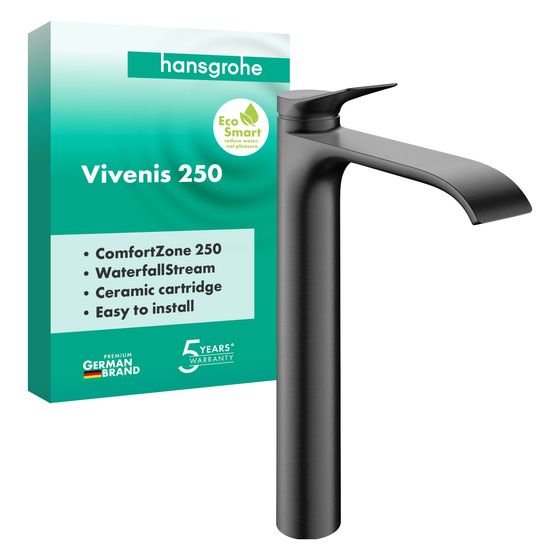 Hansgrohe Vivenis Einhebel-Waschtischmischer 250mm, 5l/min, für Aufsatzwaschtische ohne Ablaufgarnitur, Brushed Black Chrome