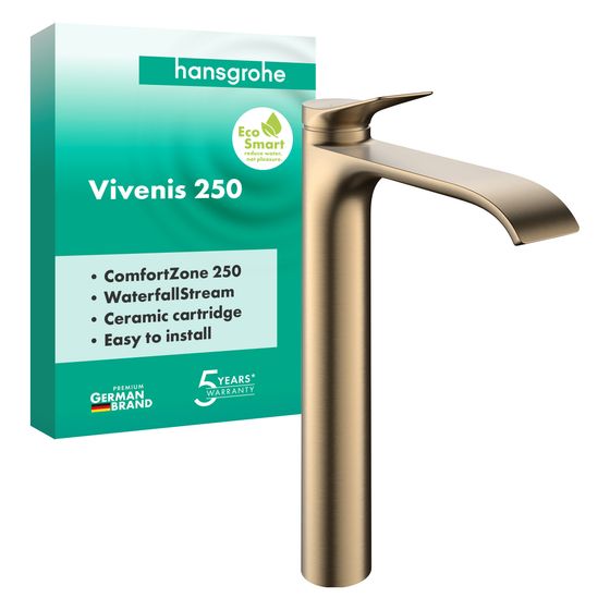 Hansgrohe Vivenis Einhebel-Waschtischmischer 250mm, 5l/min, für Aufsatzwaschtische ohne Ablaufgarnitur, Brushed Bronze