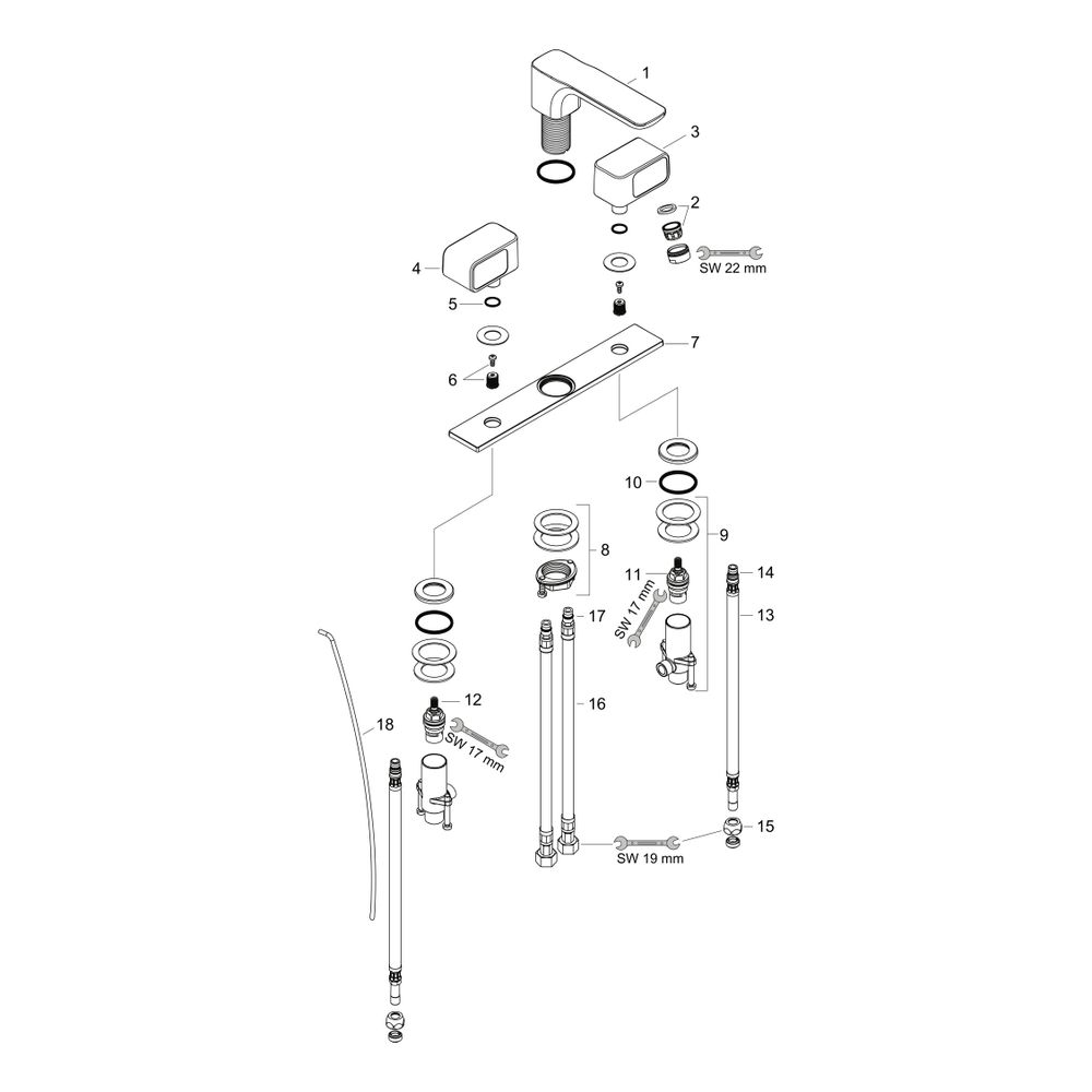 Hansgrohe AXOR Urquiola 3-Loch Waschtischarmatur 50mm, 5l/min, Platte, Zugstangen-A... HANSGROHE-11040000 4011097613130 (Abb. 3)