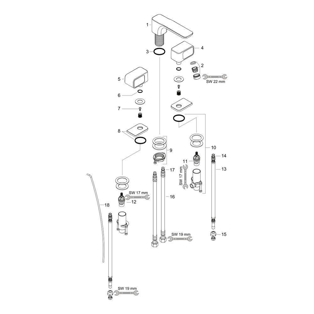 Hansgrohe AXOR Urquiola 3-Loch Waschtischarmatur 50mm, 5l/min, Rosetten, Zugstangen... HANSGROHE-11041000 4011097613109 (Abb. 2)