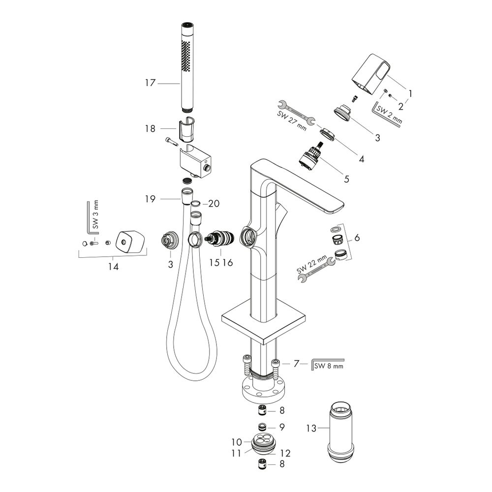 Hansgrohe AXOR Urquiola Wannenthermostat bodenstehend, 21l/min, Chrom... HANSGROHE-11422000 4011097604527 (Abb. 2)