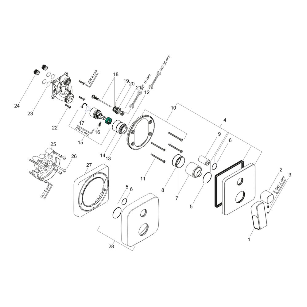 Hansgrohe AXOR Urquiola Einhebel-Wannenmischer, 22l/min, Unterputz, 2 Verbraucher, ... HANSGROHE-11425000 4011097598604 (Abb. 2)
