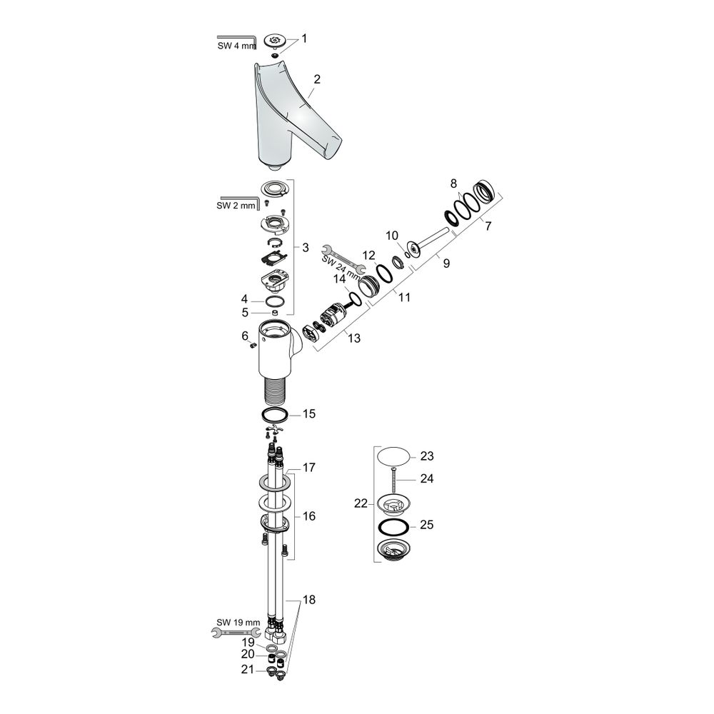 Hansgrohe AXOR Starck V Einhebel-Waschtischmischer 140mm, 4l/min, Glasauslauf, Abla... HANSGROHE-12112990 4011097821573 (Abb. 2)