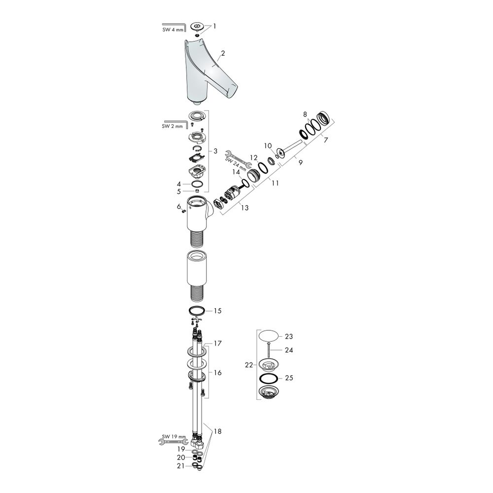 Hansgrohe AXOR Starck V Einhebel-Waschtischmischer 220mm, 4l/min, Glasauslauf für A... HANSGROHE-12114000 4011097771489 (Abb. 2)