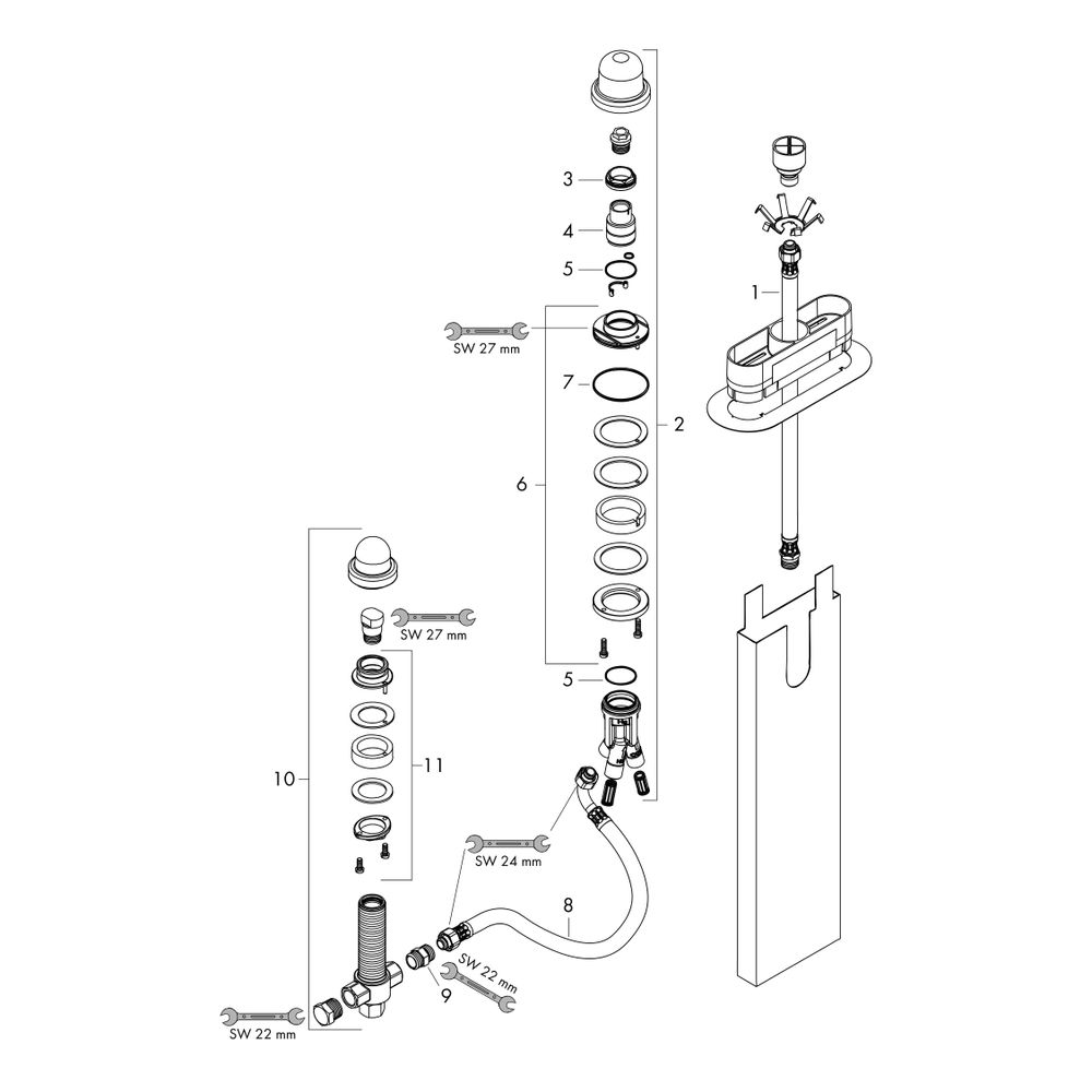 Hansgrohe AXOR Grundkörper für 3-Loch Einhebel-Wannenrandmischer, sBox, 15487180... HANSGROHE-15487180 4059625190241 (Abb. 2)
