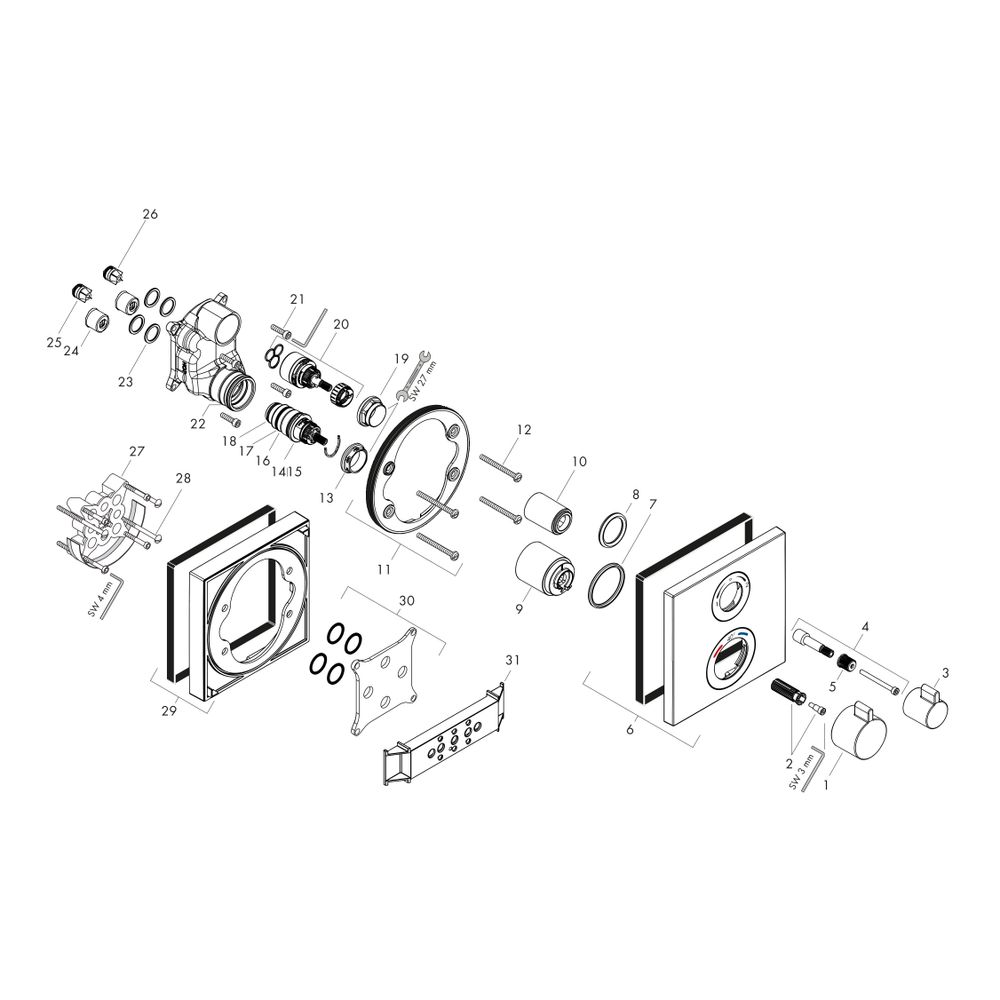 hansgrohe Ecostat Square Thermostat Unterputz Chrom 29l/min für 2 Verbraucher... HANSGROHE-15714000 4059625028735 (Abb. 3)