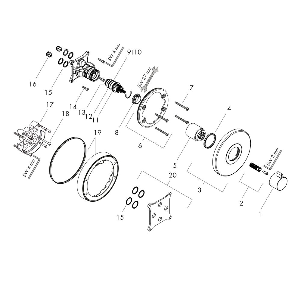 hansgrohe Ecostat S Thermostat Unterputz, Chrom 37l/min für 1 Verbraucher... HANSGROHE-15755000 4011097741680 (Abb. 2)