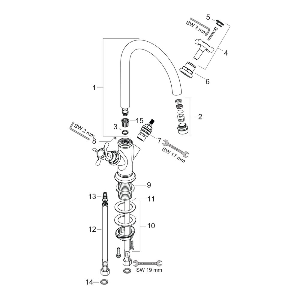 Hansgrohe AXOR Montreux 2-Griff Waschtischarmatur 210mm, 5l/min, Kreuzgriffen, Abla... HANSGROHE-16506000 4011097515250 (Abb. 2)