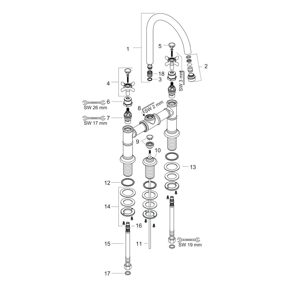 Hansgrohe AXOR Montreux 2-Griff Waschtischarmatur 220mm, 5l/min, Kreuzgriffen, Zugs... HANSGROHE-16510820 4011097515298 (Abb. 2)