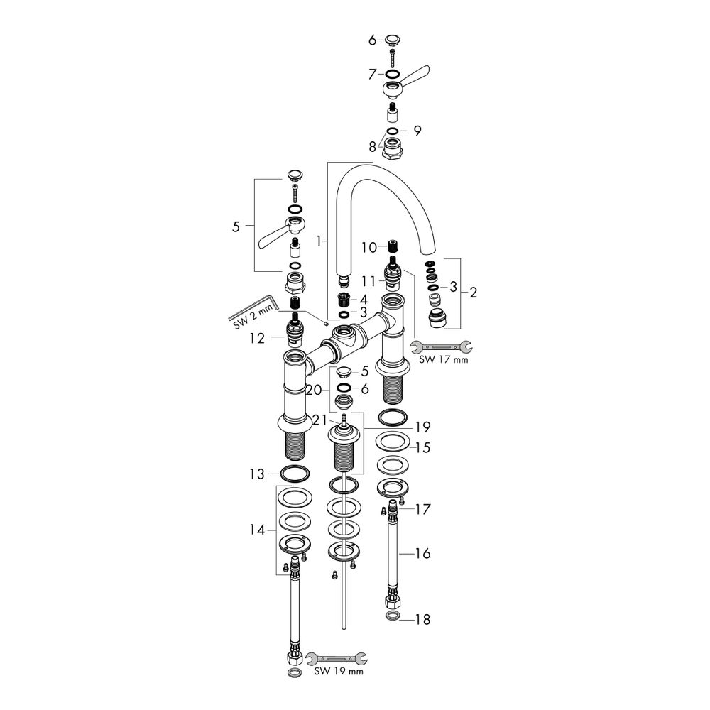 Hansgrohe AXOR Montreux 2-Griff Waschtischarmatur 220mm, 5l/min, Hebelgriff, Zugsta... HANSGROHE-16511820 4011097808451 (Abb. 3)