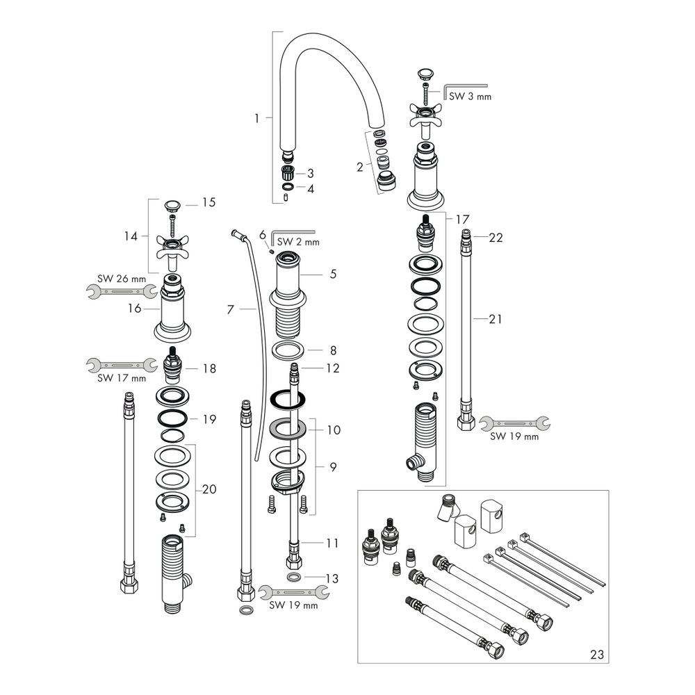 Hansgrohe AXOR Montreux 3-Loch Waschtischarmatur 180mm, 5l/min, Kreuzgriffen, Zugst... HANSGROHE-16513990 4011097879697 (Abb. 2)