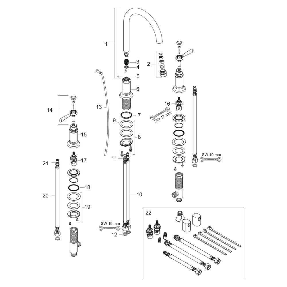 Hansgrohe AXOR Montreux 3-Loch Waschtischarmatur 180mm, 5l/min, Hebelgriff, Zugstan... HANSGROHE-16514140 4011097879734 (Abb. 3)