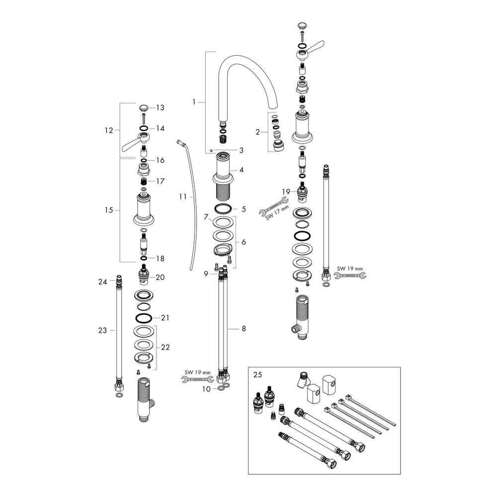 Hansgrohe AXOR Montreux 3-Loch Waschtischarmatur 180mm, 5l/min, Hebelgriff, Zugstan... HANSGROHE-16514820 4011097808444 (Abb. 3)