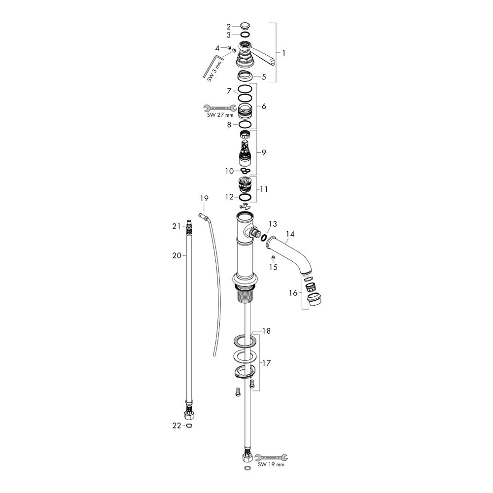 Hansgrohe AXOR Montreux Einhebel-Waschtischmischer 100mm, 5l/min, Hebelgriff, Zugst... HANSGROHE-16515330 4059625017920 (Abb. 3)