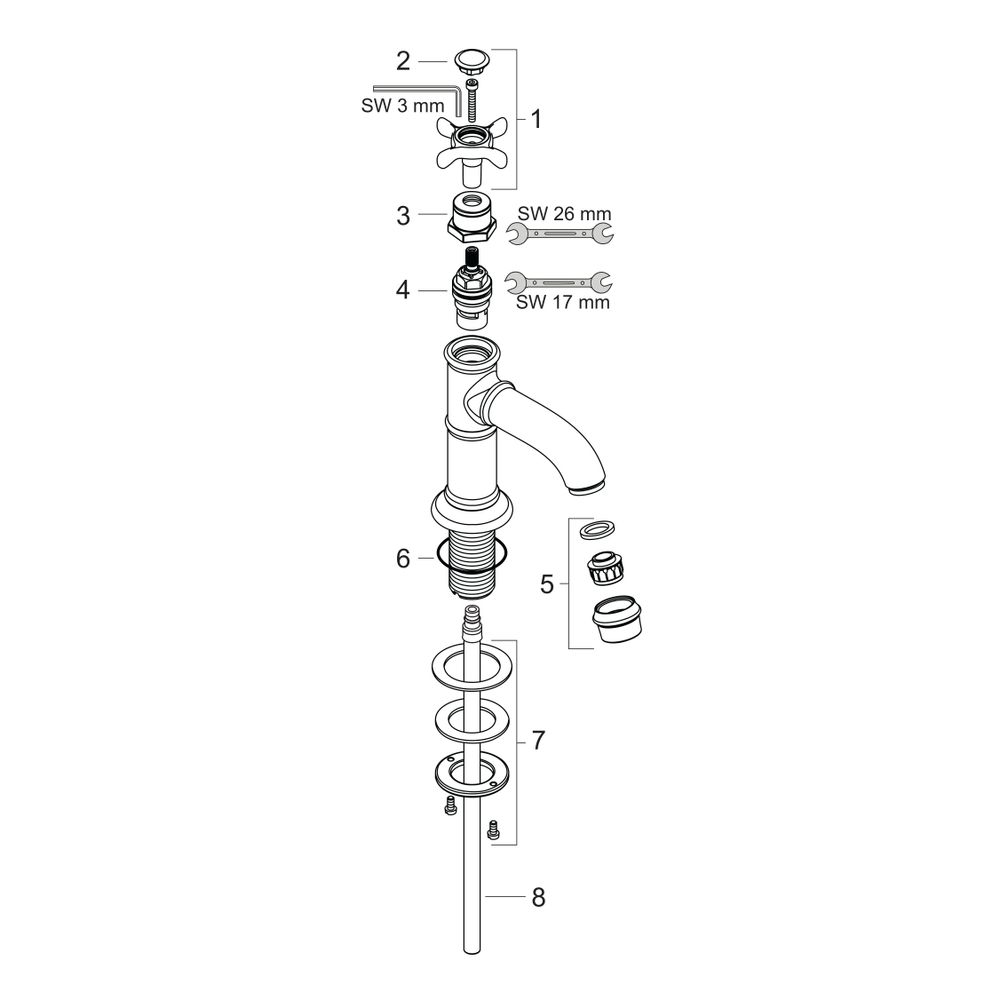 Hansgrohe AXOR Montreux Standventil 50mm, 5l/min, Kreuzgriff ohne Ablaufgarnitur, B... HANSGROHE-16530820 4011097517919 (Abb. 2)