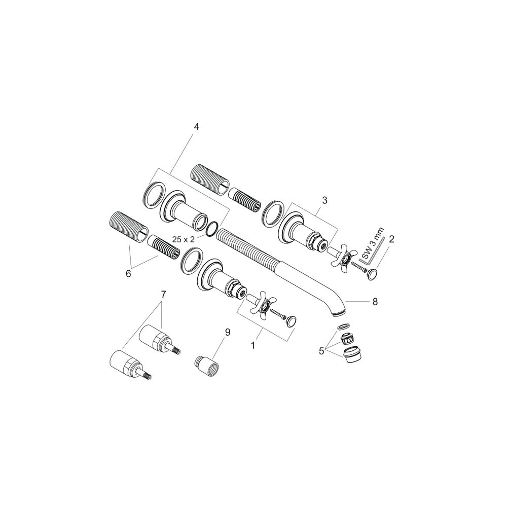 Hansgrohe AXOR Montreux 3-Loch Waschtischarmatur UP, 5l/min, für Wandm., Auslauf 16... HANSGROHE-16532340 4011097880952 (Abb. 2)