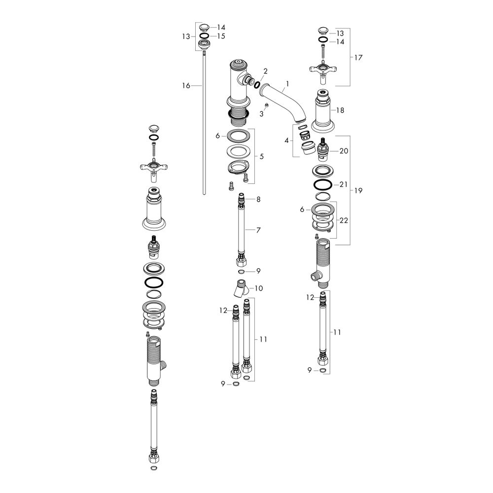 Hansgrohe AXOR Montreux 3-Loch Waschtischarmatur 30mm, 5l/min, Kreuzgriffen, Zugsta... HANSGROHE-16536000 4011097822228 (Abb. 2)