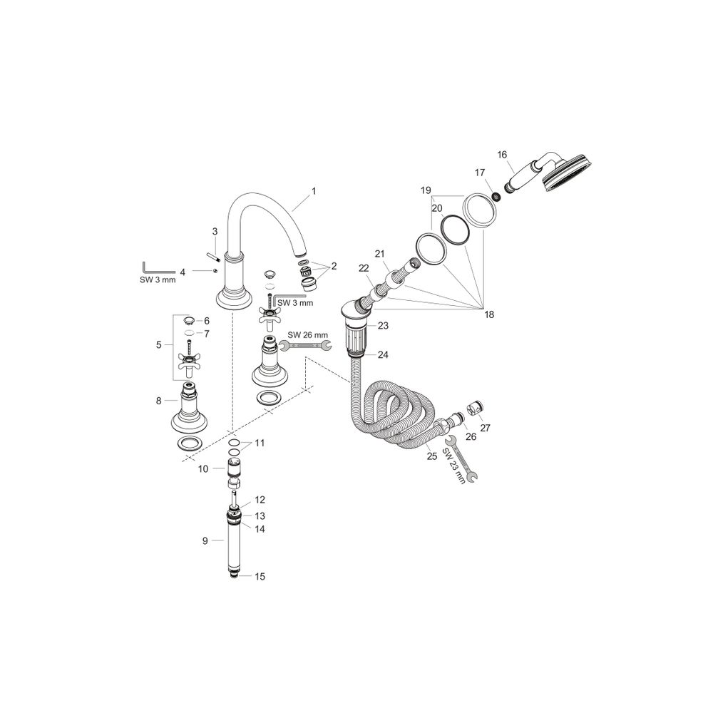 Hansgrohe AXOR Montreux 4-Loch Wannenrandarmatur, 20,5l/min, Kreuzgriffen, Chrom... HANSGROHE-16546000 4011097509587 (Abb. 2)