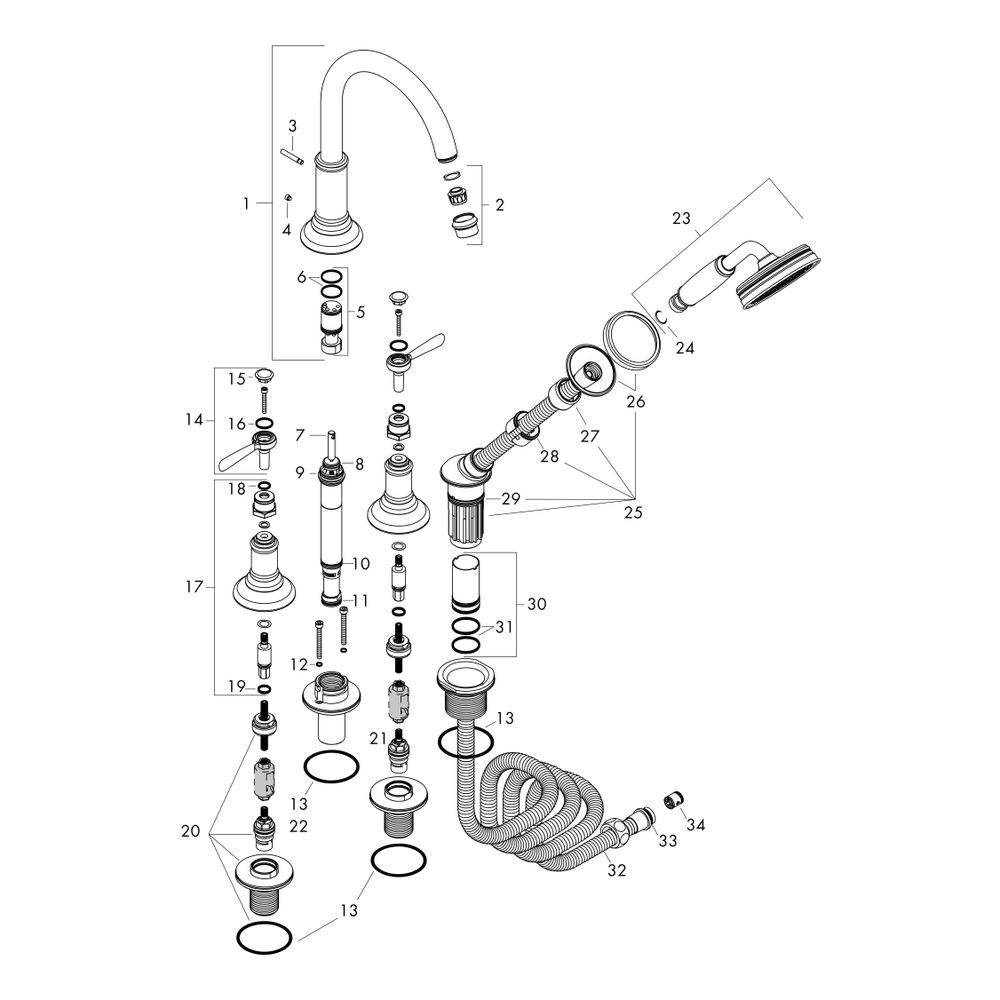 Hansgrohe AXOR Montreux 4-Loch Fliesenrandarmatur, 21l/min, Hebelgriff, Chrom... HANSGROHE-16554000 4011097784878 (Abb. 2)