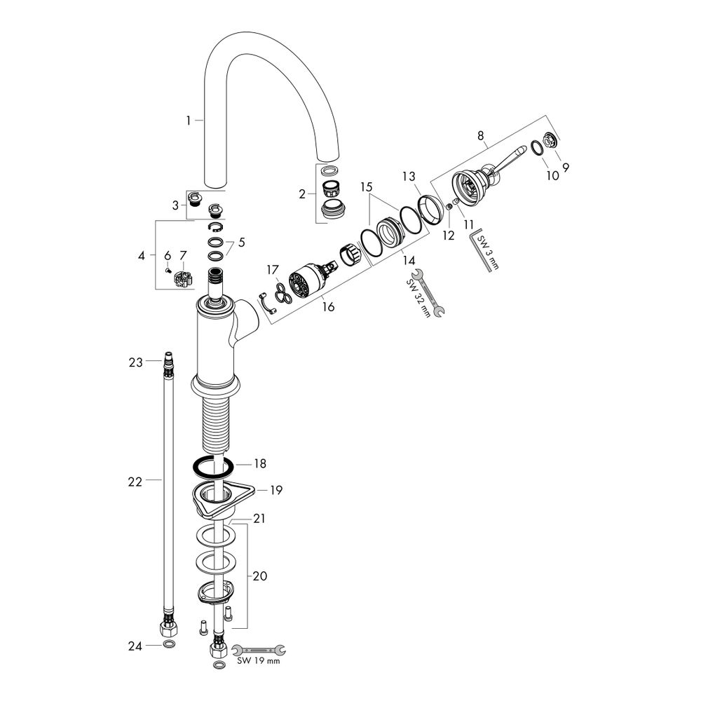 Hansgrohe AXOR Montreux Einhebel-Küchenmischer 260mm, 11l/min, Schwenkauslauf, Chro... HANSGROHE-16580000 4011097823201 (Abb. 2)