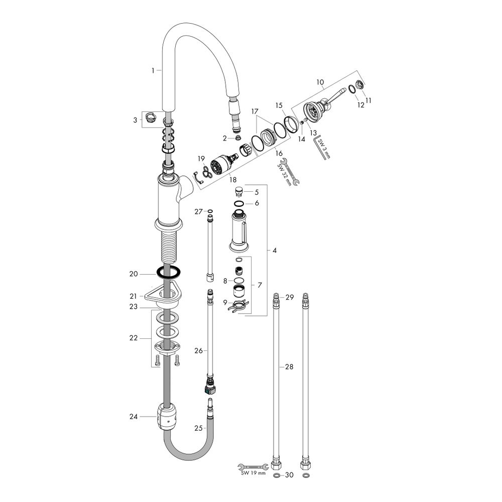 Hansgrohe AXOR Montreux Einhebel-Küchenmischer 180mm, 9l/min, Ausziehbrause, Chrom... HANSGROHE-16581000 4011097822884 (Abb. 2)
