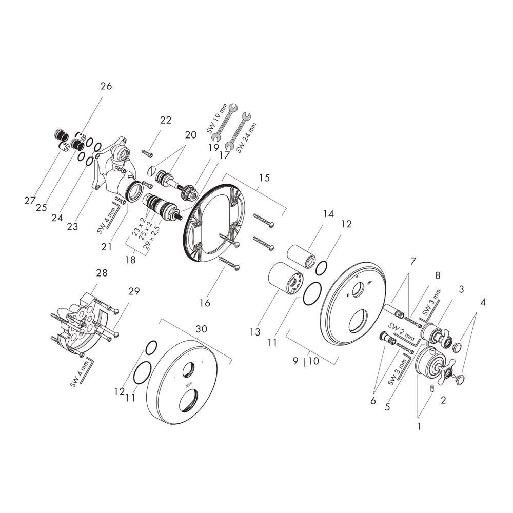 Hansgrohe AXOR Montreux Thermostat Unterputz, 29l/min, Kreuzgriff, Ab- und Umstellv... HANSGROHE-16820340 4011097883939 (Abb. 2)