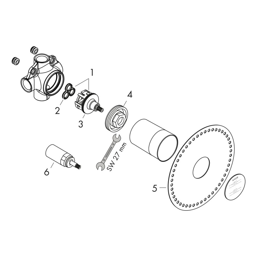Hansgrohe AXOR Grundkörper für Quattro 4-Wege Umstellventil Unterputz, DN 20, 65l/m... HANSGROHE-16930180 4059625032190 (Abb. 3)