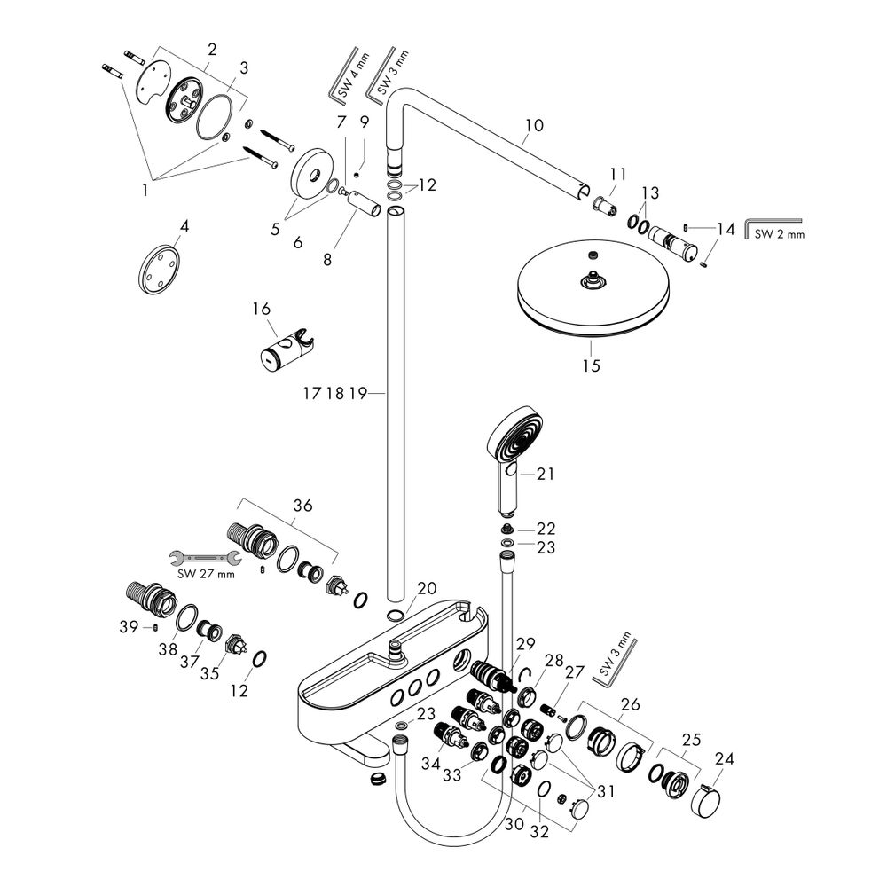 hansgrohe Pulsify S Showerpipe 260mm 1jet 21,8l/min Chrom mit Wannenthermostat Show... HANSGROHE-24230000 4059625358306 (Abb. 2)