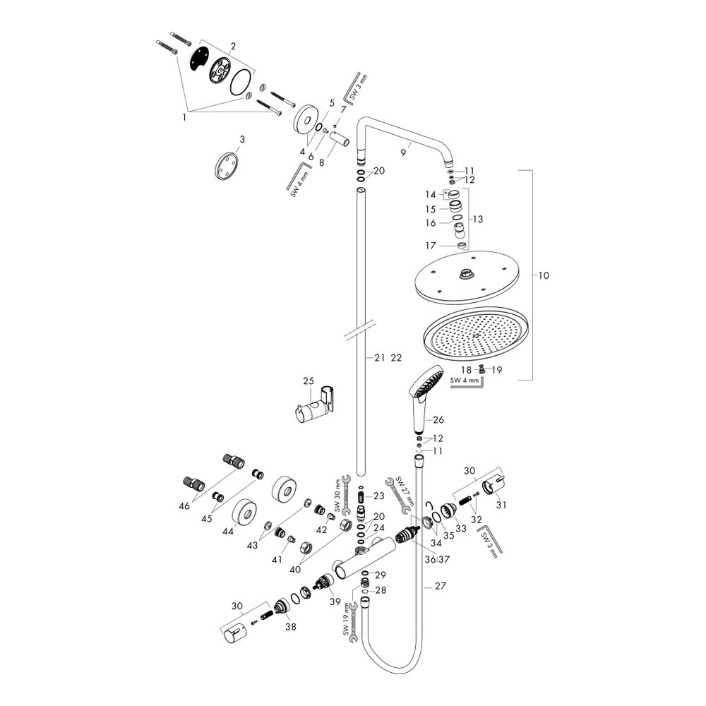 hansgrohe Croma Select S Showerpipe 280mm 1jet 9l/min EcoSmart mit Thermostat, Chro... HANSGROHE-26794000 4011097806297 (Abb. 7)