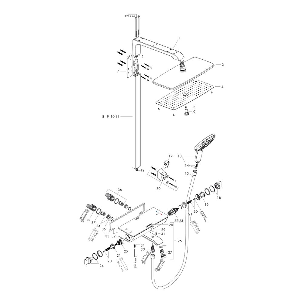 hansgrohe Raindance E Showerpipe 360mm 1jet 20l/min mit Wannenthermostat, Chrom... HANSGROHE-27113000 4011097679563 (Abb. 2)