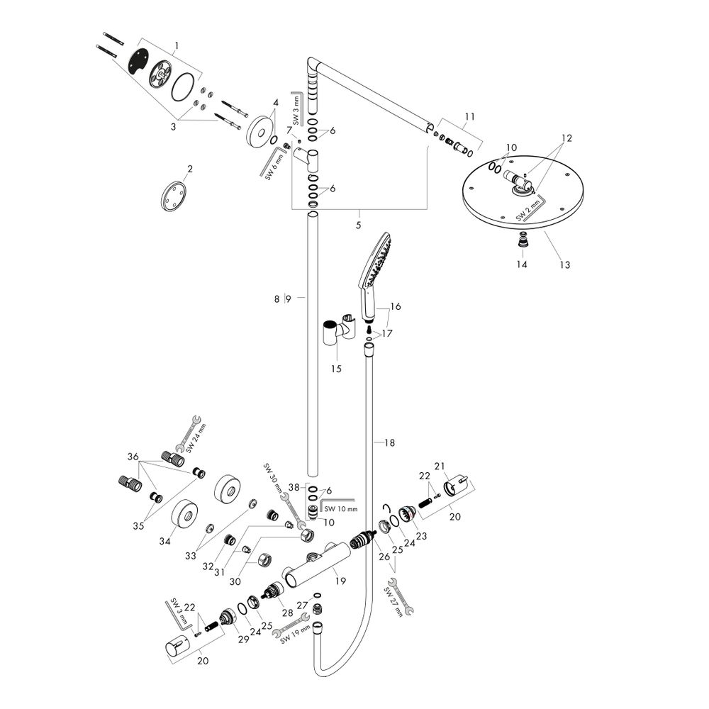 hansgrohe Raindance S Showerpipe 300mm 1jet 16l/min mit Thermostat, Chrom... HANSGROHE-27114000 4011097679587 (Abb. 2)