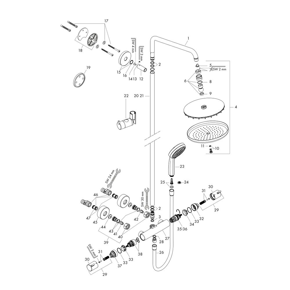 hansgrohe Croma Showerpipe 220mm 1jet 15l/min mit Thermostat, Chrom... HANSGROHE-27185000 4011097689692 (Abb. 2)